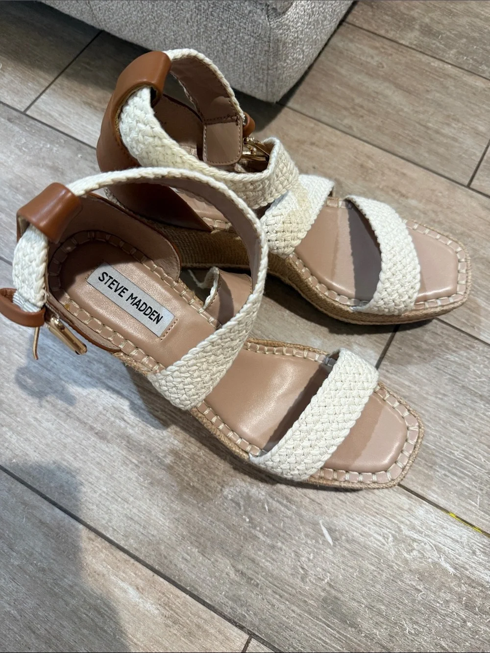 Steve Madden Cream Braided Espadrille Wedge Sandals